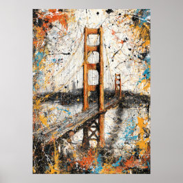 Póster Pintura abstracta de goteo de la Puerta Dorada de 