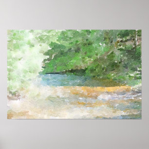 Póster Pintura abstracta de la acuarela del río y del