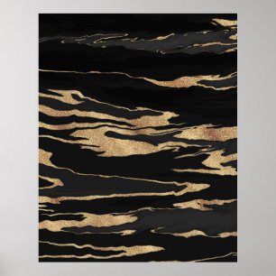 Póster Pintura abstracta de mármol negro de oro