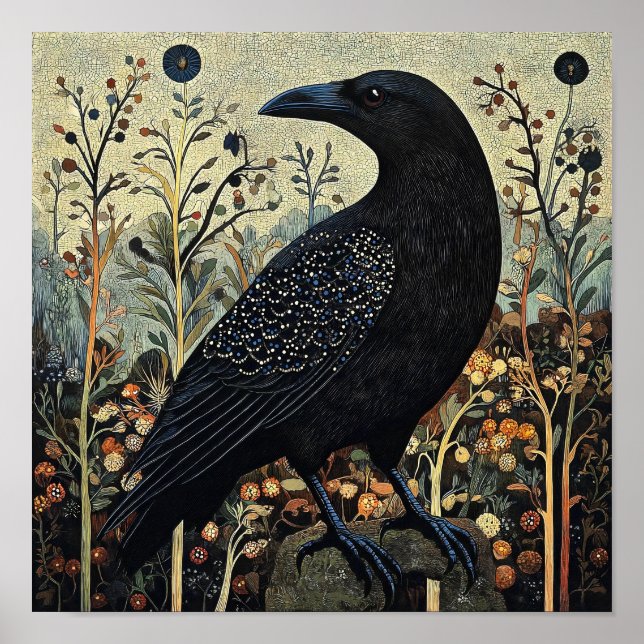 Póster Pintura abstracta de pájaro de cuervo (Frente)