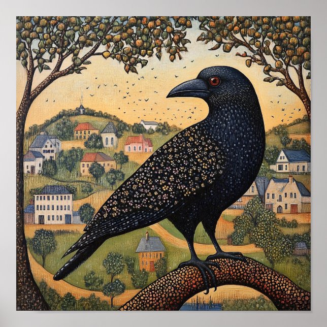Póster Pintura abstracta de pájaro de cuervo (Frente)