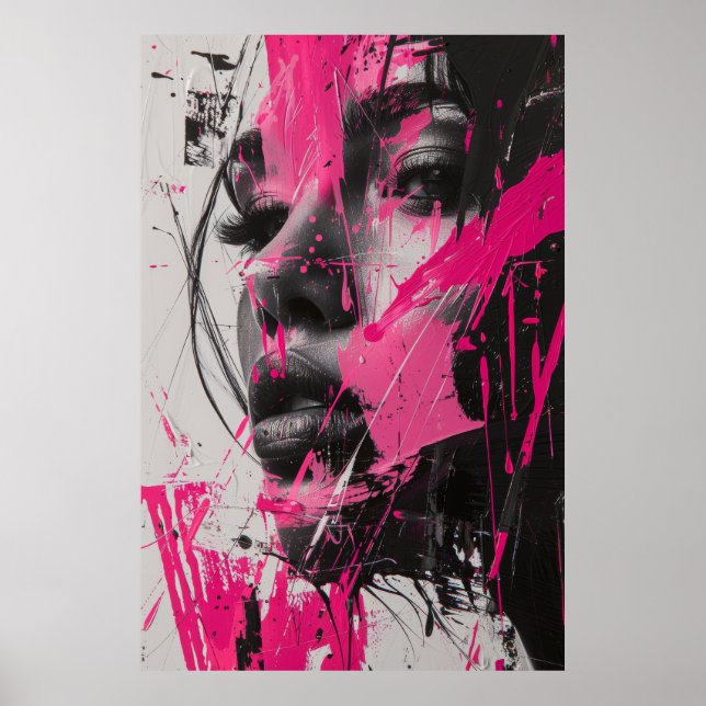 Póster Pintura abstracta de rosa blanco negro de mujer Po (Frente)