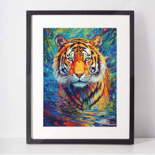 Póster Pintura abstracta de tigre colorido