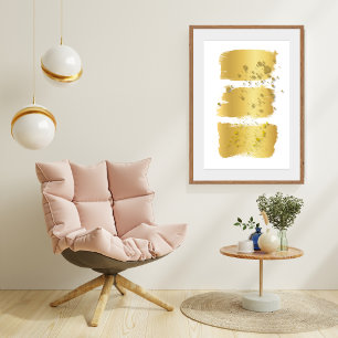 Póster Pintura Abstracta de Trazo de Pecho Dorado Moderno