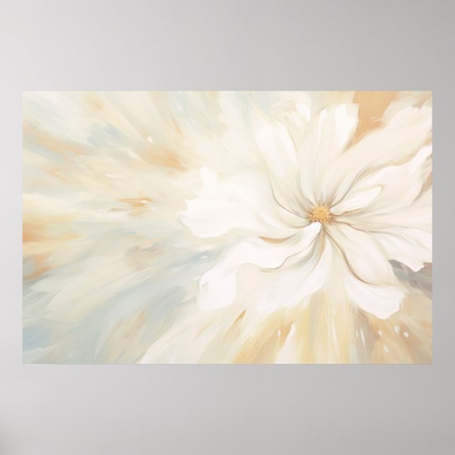 Póster Pintura abstracta de una flor blanca asombrosa. (Frente)