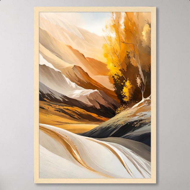 Póster Pintura abstracta de valle en la Montaña Dorada Ma (Abstract Valley Painting in Gold Majestic Mountain)