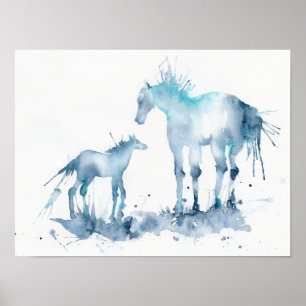 Póster Pintura abstracta del caballo y del potro de la