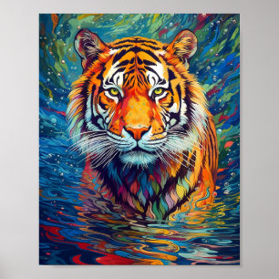 Póster Pintura abstracta del tigre colorido