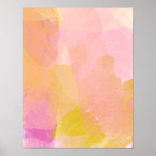 Póster Pintura abstracta en acuarela rosa y dorada