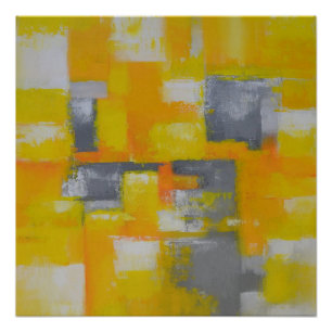 Póster pintura abstracta gris amarillo blanco
