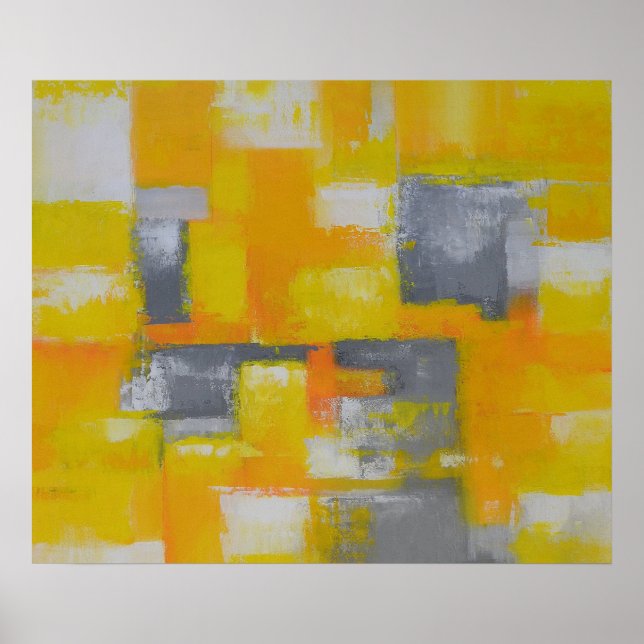 Póster pintura abstracta moderna gris amarillo blanco (Frente)