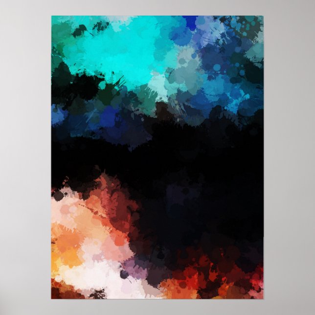 Póster Pintura abstracta moderna salpicando el azul Naran (Frente)