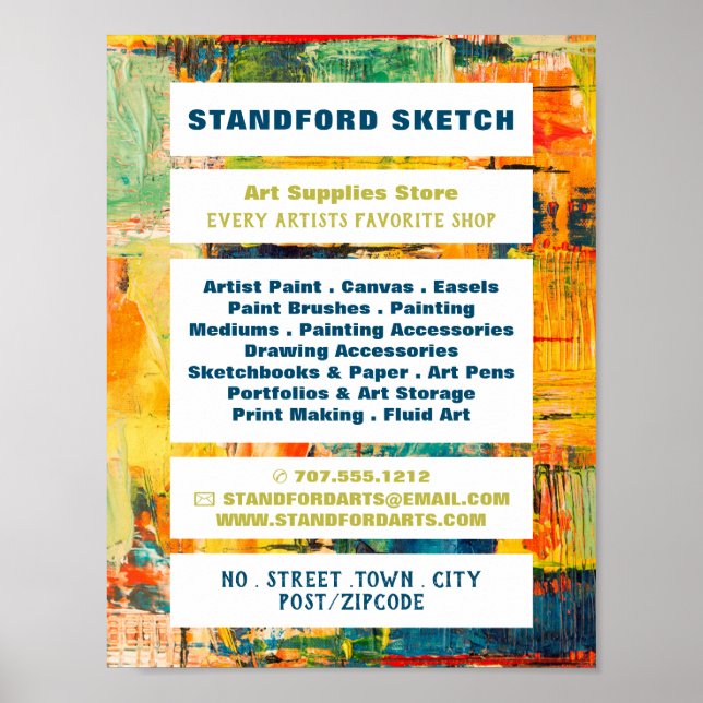 Póster Pintura abstracta multicolor, tienda de artículos  (Frente)