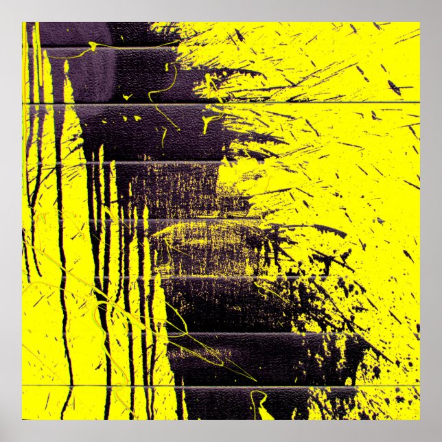 Póster Pintura abstracta negra de plaqueta gotea sobre un (Frente)