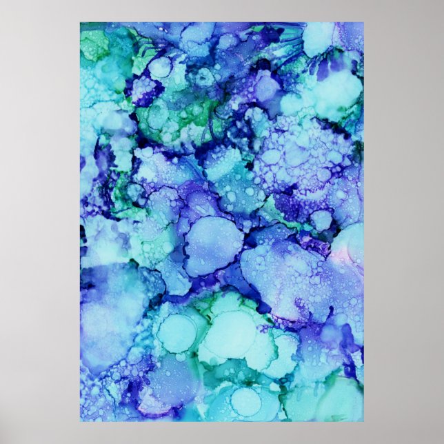 Póster Pintura abstracta púrpura y azul (Frente)