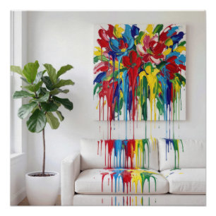 Póster Pintura abstracta que gotea pintura en un sofá bla