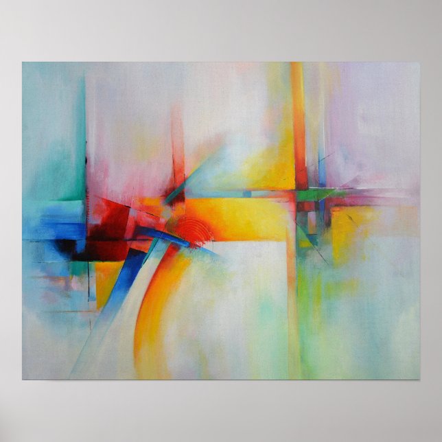 Póster Pintura abstracta roja amarilla azul verde (Frente)