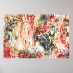Póster Pintura abstracta roja blanca y amarilla