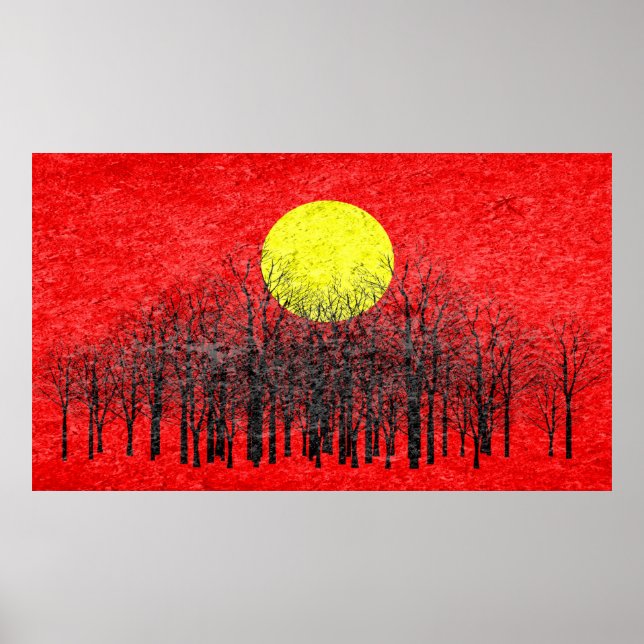 Póster Pintura abstracta roja de atardecer #3 (Frente)