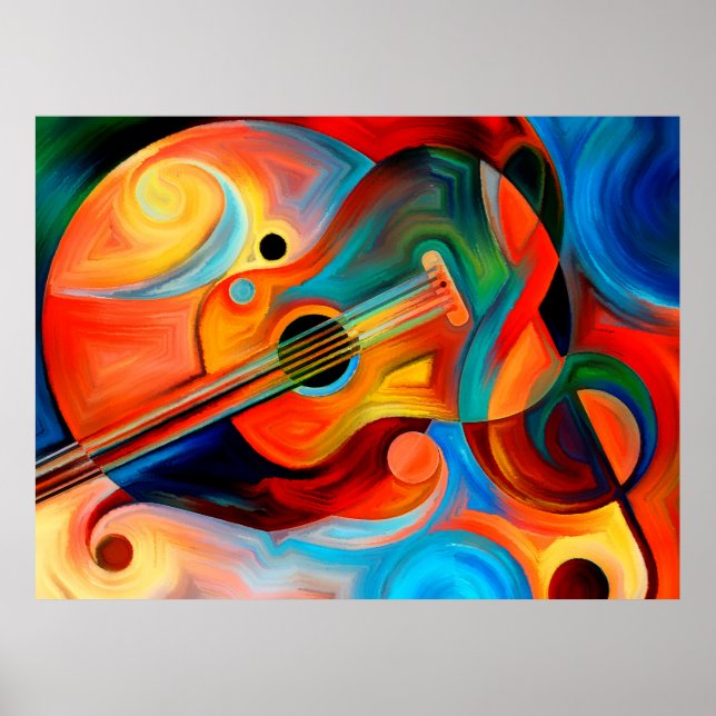 Póster Pintura abstracta sobre el tema de la música y el  (Frente)