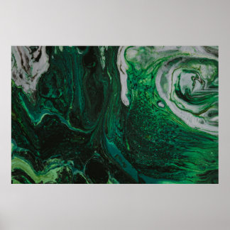 Póster Pintura abstracta verde azulada y blanca