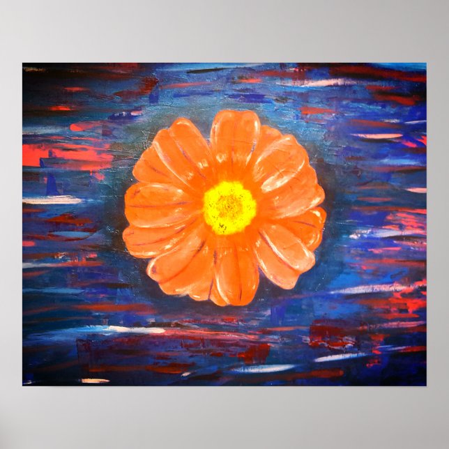 Póster Pintura acrílica abstracta con flor (Frente)