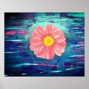Póster Pintura acrílica abstracta con flor