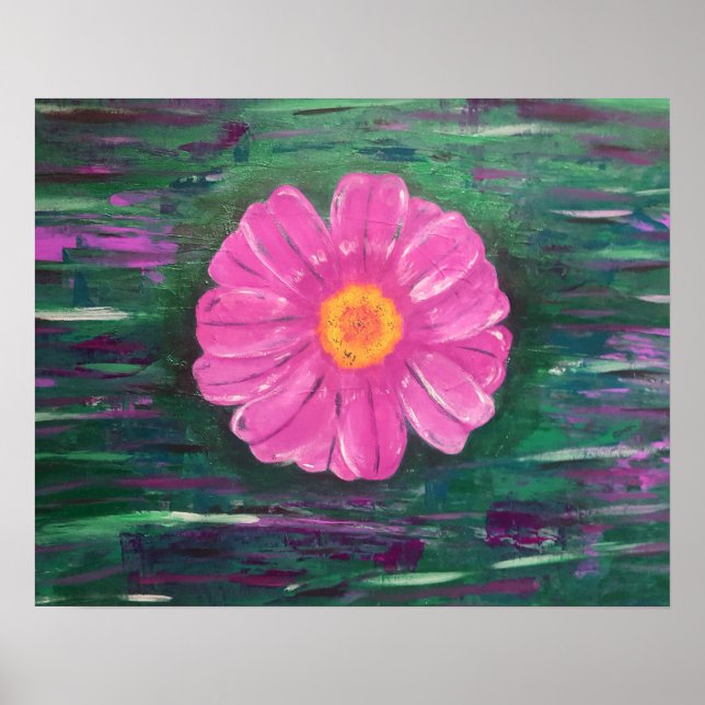 Póster Pintura acrílica abstracta con flor (Frente)