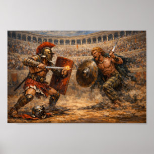 Póster Pintura Acrílica de Batalla de Gladiadores Samnita