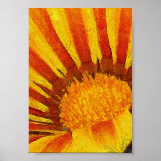 Póster Pintura acrílica de Gazania roja y amarilla (Frente)