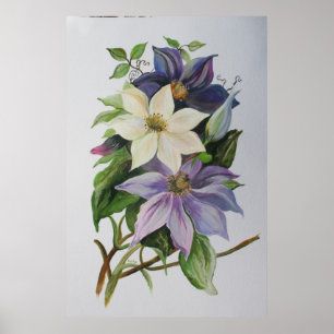 Póster Pintura acrílica de Lilac Clematis Vine
