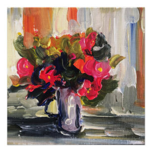 Póster Pintura acrílica, flores rojas