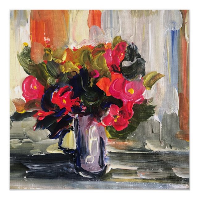 Póster Pintura acrílica, flores rojas (Anverso)