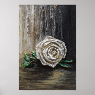 Póster Pintura Acrílica Rosa Blanca