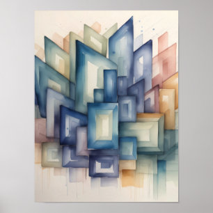 Póster Pintura Acuarela Abstracta Geométrica Moderna 1:1