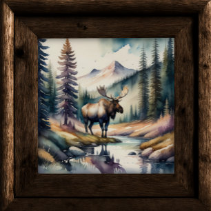 Póster Pintura acuarela de alce en el bosque 1:1