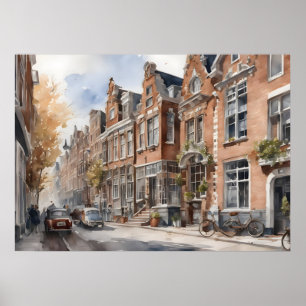 Póster pintura acuarela de Amsterdam