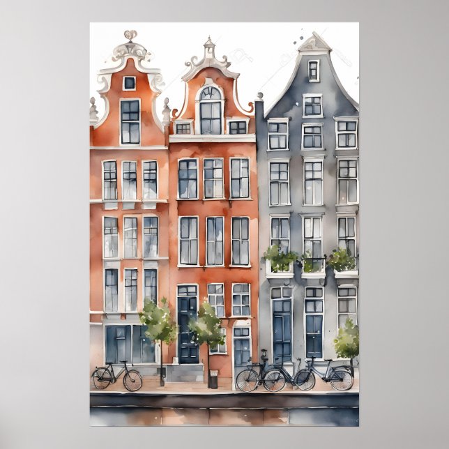 Póster pintura acuarela de Amsterdam (Frente)