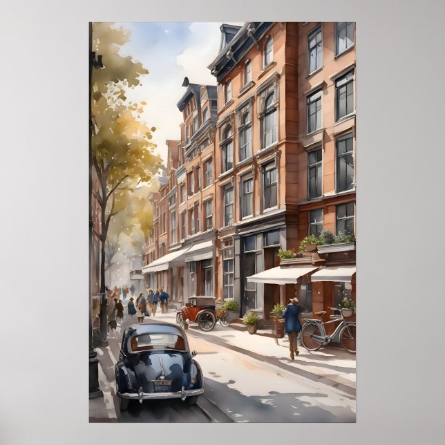 Póster pintura acuarela de Amsterdam (Frente)