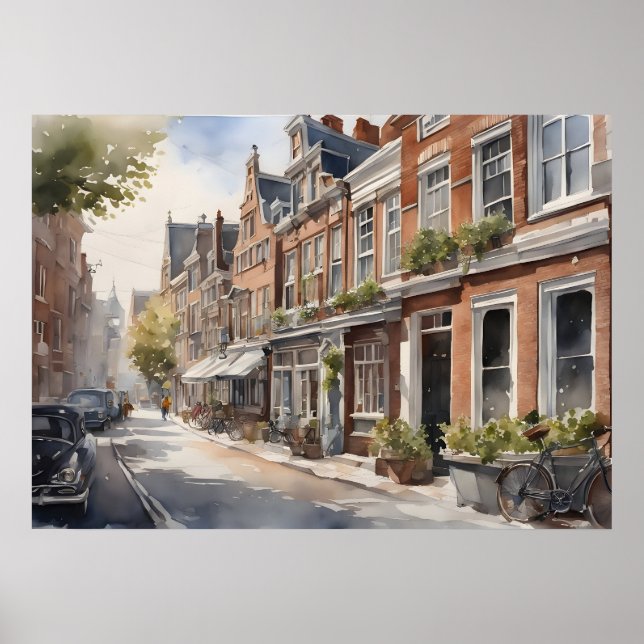 Póster pintura acuarela de Amsterdam (Frente)