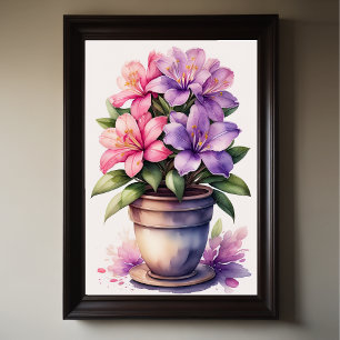 Póster Pintura acuarela de Azalea en púrpura Pot