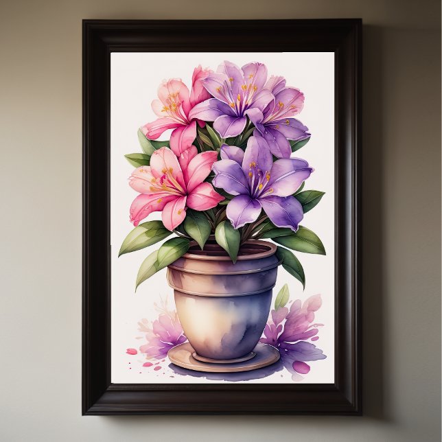 Póster Pintura acuarela de Azalea en púrpura Pot (Subido por el creador)