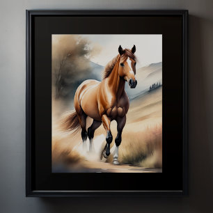 Póster Pintura acuarela de caballo