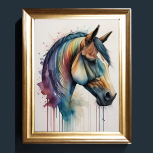 Póster Pintura acuarela de caballo