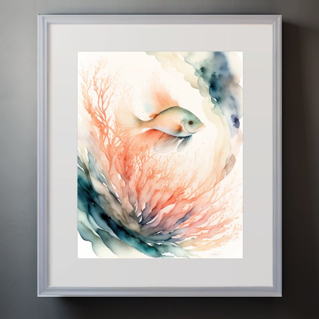 Póster Pintura acuarela de coral de pescado (Subido por el creador)