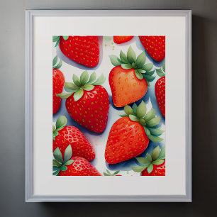 Póster Pintura acuarela de fresas