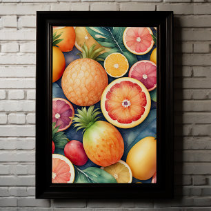 Póster Pintura acuarela de fruta divertida IV