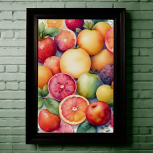 Póster Pintura acuarela de fruta variada II