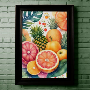 Póster Pintura acuarela de fruta variada III