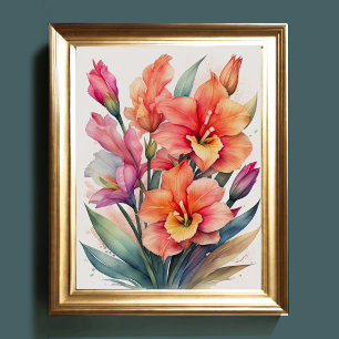 Póster Pintura acuarela de Gladiolas